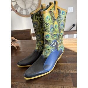 DAV Rubber Heeled Cowboy  Rain Boot Peacock Size 11